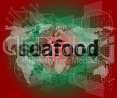 seafood word on a virtual digital background