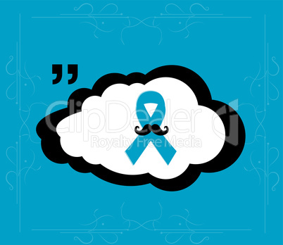 Prostate cancer ribbon awareness on blue background. Light blue ribbon with mustache. Graves Disease