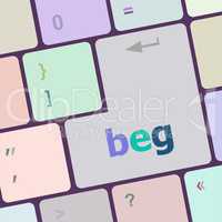 beg word on keyboard key, notebook computer button