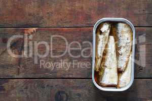 Canned Fish On Wood