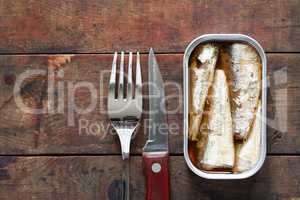 Canned Fish On Wood