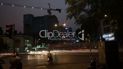 Time lapse shot of intersection at night, Hanoi, Vietnam.