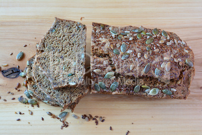 Sliced organic chrono bread with seeds