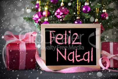 Tree With Gifts, Snowflakes, Bokeh, Feliz Natal Means Merry Chri