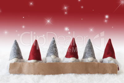Gnomes, Red Background, Stars, Copy Space