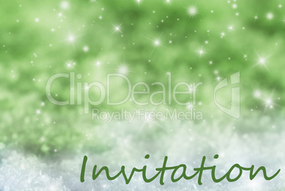 Green Sparkling Christmas Background, Snow, Text Invitation