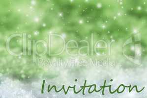 Green Sparkling Christmas Background, Snow, Text Invitation