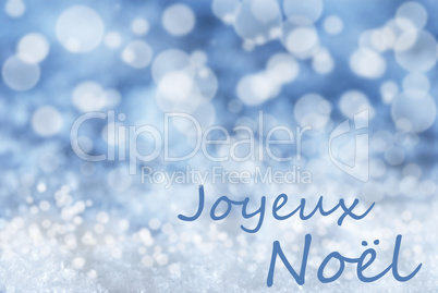 Blue Bokeh Background, Snow, Joyeux Noel Mean Merry Christmas