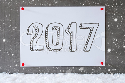 Label On Cement Wall, Snowflakes, Text 2017