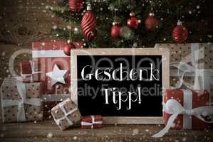 Nostalgic Christmas Tree, Snowflakes, Geschenk Tipp Means Gift Tip