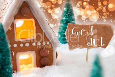 Gingerbread House, Bronze Background, God Jul Means Merry Christmas
