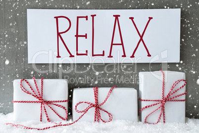 White Gift With Snowflakes, Text Relax
