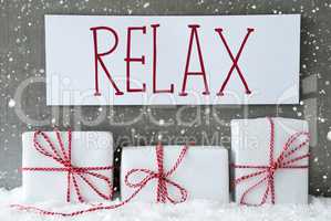 White Gift With Snowflakes, Text Relax