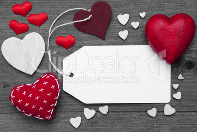 Label, Black And White, Red Hearts, Copy Space