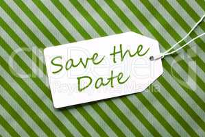 Label On Green Wrapping Paper, English Text Save The Date
