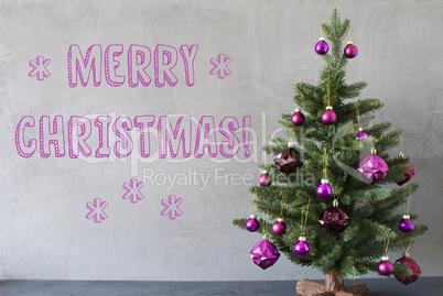 Tree, Cement Wall, Text Merry Christmas