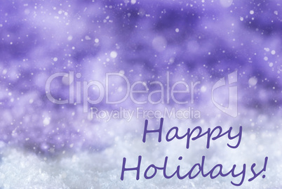 Purple Christmas Background, Snow, Snowflakes, Text Happy Holidays