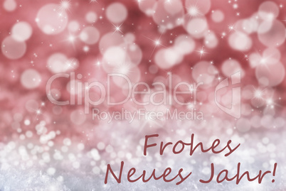 Red Bokeh Christmas Background, Snow, Frohes Neues Means New Year