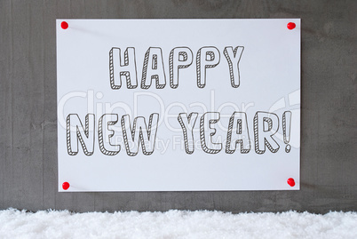 Label On Cement Wall, Snow, Text Happy New Year