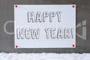 Label On Cement Wall, Snow, Text Happy New Year