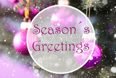 Rose Quartz Christmas Balls, Text Seasons Greetings