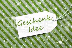 Label, Green Wrapping Paper, Geschenk Idee Means Gift Idea, Snowflakes