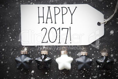 Black Christmas Balls, Snowflakes, Text Happy 2017