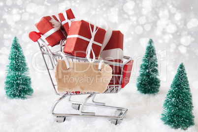 Trolly With Christmas Gifts And Snow, Copy Space