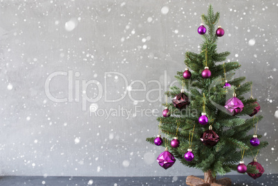 Christmas Tree, Cement Wall, Copy Space And Snowflakes