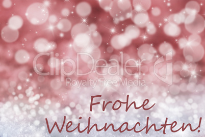 Red Bokeh Background, Snow, Frohe Weihnachten Means Merry Christmas