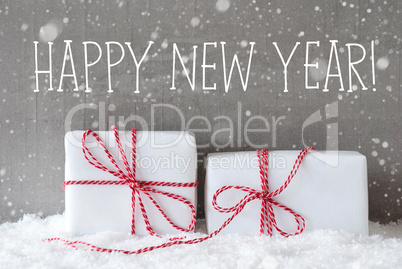 Two Gifts With Snowflakes, Text Happy New Year