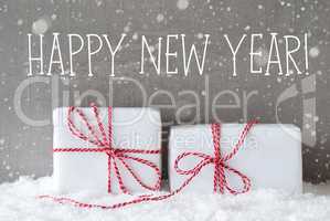 Two Gifts With Snowflakes, Text Happy New Year