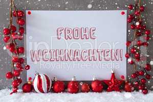Label, Snowflakes, Balls, Frohe Weihnachten Means Merry Christmas
