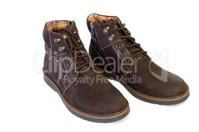 Mens shoes for winter on a white background.