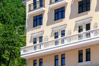 Detail of the facade of the building .