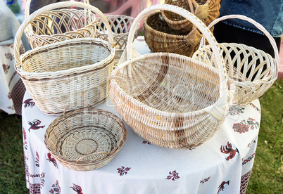 Wicker baskets for sale at the fair.