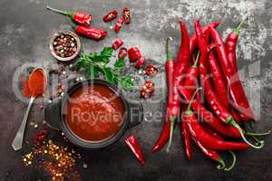 spicy chili sauce, ketchup