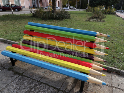 Bench of colorful pencils