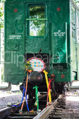 Train decorated flowers just married
