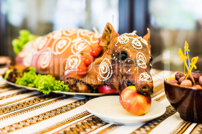 roast pig on white plate
