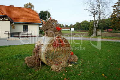 hay, straw, birds, village, chicken