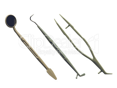 Vintage looking Dentist tools isolated