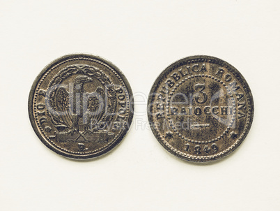 Vintage Old Italian coin 3 baiocchi