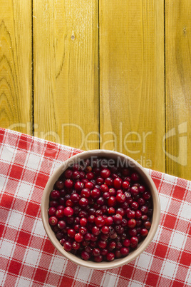 Ripe cranberries in a ceramic plate