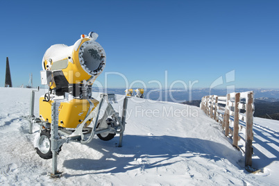 Snow guns on the top of the mountain
