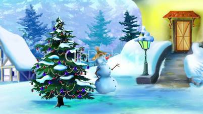 Wonderful Christmas Day with Snowman and Christmas Tree