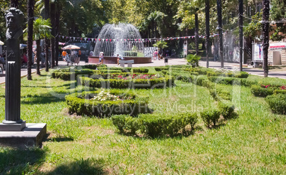 A Park with a fountain in the southern resort town.