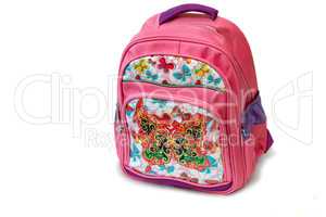 School backpack for girl on a white background.