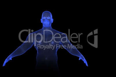 Blue human figure from wire mesh, 3d-illustration