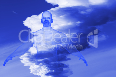Human figure from wireframe in the sky, 3d-illustration